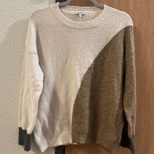 JODIFL Colorblock Crew Neck Sweater - Cream and Brown